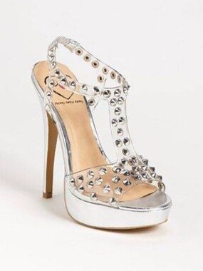 Penny Loves Kenny Silver Spiked Clear Gel Silver Platform Heels